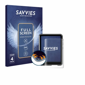 Front side of a product packaging with the brand logo Savvies. Next to it is the device Mechen M3 shown with the corresponding