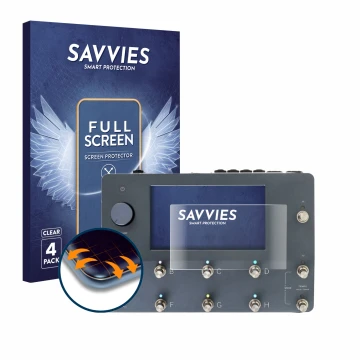 Front side of a product packaging with the brand logo Savvies. Next to it is the device Neural DSP Quad Cortex shown with the 