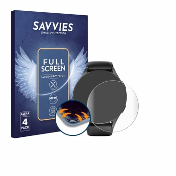 Front side of a product packaging with the brand logo Savvies. Next to it is the device Hama 8900 (42 mm) shown with the corre
