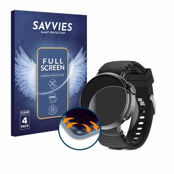 Front side of a product packaging with the brand logo Savvies. Next to it is the device AMZSA GT88 shown with the correspondin
