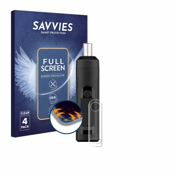 Front side of a product packaging with the brand logo Savvies. Next to it is the device Norddampf Relict shown with the corres