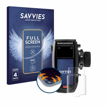 Front side of a product packaging with the brand logo Savvies. Next to it is the device Sanwa M17 shown with the corresponding