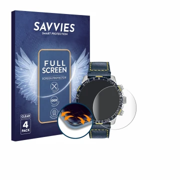 Front side of a product packaging with the brand logo Savvies. Next to it is the device Citizen Blue Angel Skyhawk JR3080-51L 