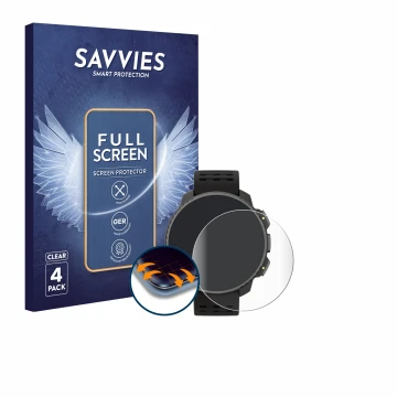 Front side of a product packaging with the brand logo Savvies. Next to it is the device Suunto Vertical Solar shown with the c
