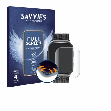 Front side of a product packaging with the brand logo Savvies. Next to it is the device Kardena Care Pro 2 (rectangular) shown