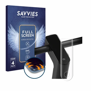 Front side of a product packaging with the brand logo Savvies. Next to it is the device Xiaomi Mi 4 Pro (2nd Gen.) shown with 