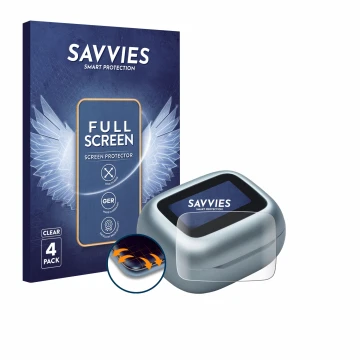 Front side of a product packaging with the brand logo Savvies. Next to it is the device JBL Live Flex 3 shown with the corresp