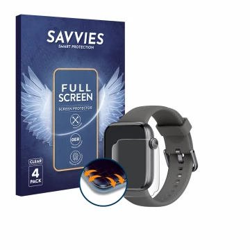 Front side of a product packaging with the brand logo Savvies. Next to it is the device AcclaFit P5 1.85