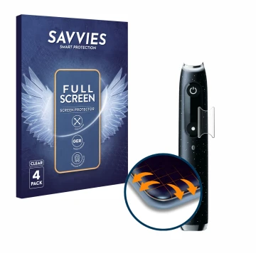 Front side of a product packaging with the brand logo Savvies. Next to it is the device Oral-B iO 10 shown with the correspond