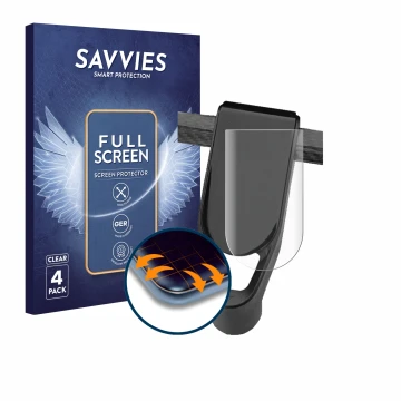 Front side of a product packaging with the brand logo Savvies. Next to it is the device NIU KQi Air shown with the correspondi