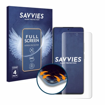 Front side of a product packaging with the brand logo Savvies. Next to it is the device Xiaomi 14T shown with the correspondin