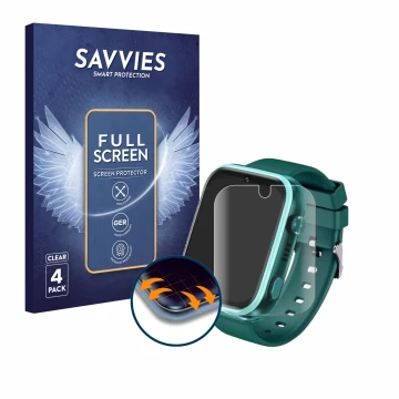 Front side of a product packaging with the brand logo Savvies. Next to it is the device Okyuk T45 1.83