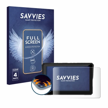Front side of a product packaging with the brand logo Savvies. Next to it is the device Carpuride W502B Pro 5