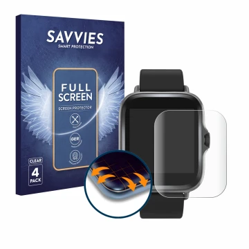 Front side of a product packaging with the brand logo Savvies. Next to it is the device Denver SWC-156 shown with the correspo