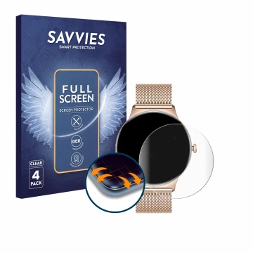 Front side of a product packaging with the brand logo Savvies. Next to it is the device LIGE FV12 1.43