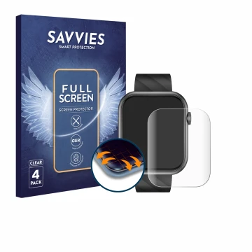 Front side of a product packaging with the brand logo Savvies. Next to it is the device Braidol Smartwatch 1.96