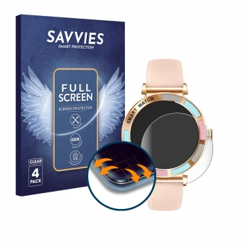 Front side of a product packaging with the brand logo Savvies. Next to it is the device Braidol Smartwatch 1.27