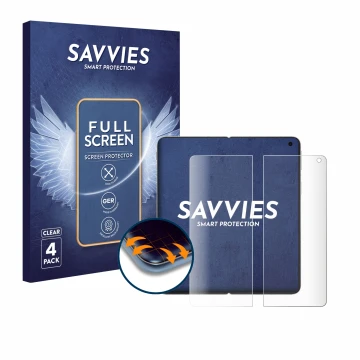 Front side of a product packaging with the brand logo Savvies. Next to it is the device Oppo Find N5 (Inner display) shown wit