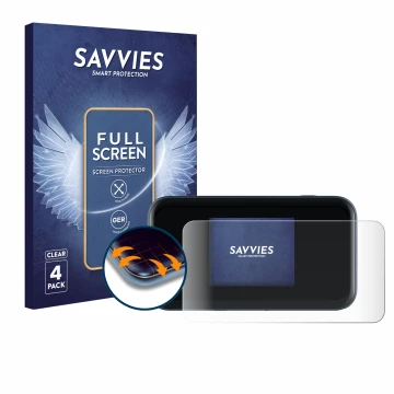 Front side of a product packaging with the brand logo Savvies. Next to it is the device ZTE MU5002 shown with the correspondin