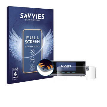 Front side of a product packaging with the brand logo Savvies. Next to it is the device Anker Prime 250 W GaNPrime shown with 