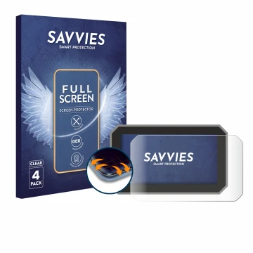 Front side of a product packaging with the brand logo Savvies. Next to it is the device Honda Forza 2025 shown with the corres