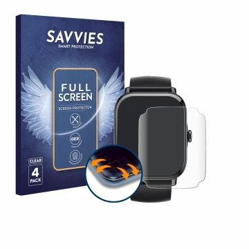 Front side of a product packaging with the brand logo Savvies. Next to it is the device IFMDA P72 1.85
