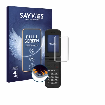 Front side of a product packaging with the brand logo Savvies. Next to it is the device AGM M10 shown with the corresponding s