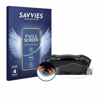 Front side of a product packaging with the brand logo Savvies. Next to it is the device Suzuki SV 650 2016 shown with the corr
