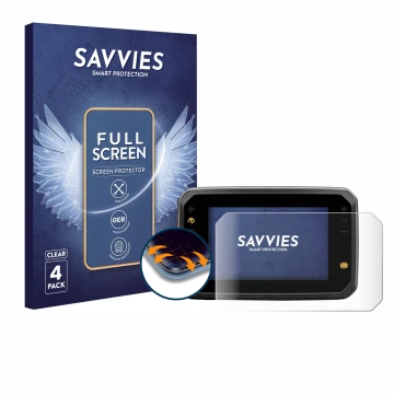 Front side of a product packaging with the brand logo Savvies. Next to it is the device Honda Hornet CB1000 SP 2025 shown with