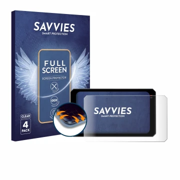 Front side of a product packaging with the brand logo Savvies. Next to it is the device Chigee AIO-6 Max shown with the corres