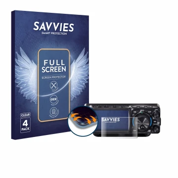 Front side of a product packaging with the brand logo Savvies. Next to it is the device Yaesu FTX-1 shown with the correspondi