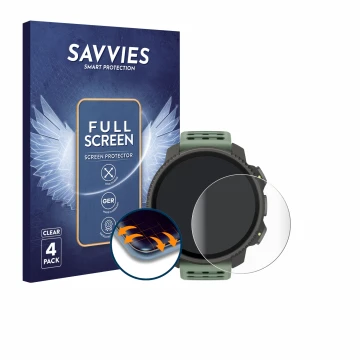 Front side of a product packaging with the brand logo Savvies. Next to it is the device Suunto Vertical 2 shown with the corre