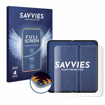 Front side of a product packaging with the brand logo Savvies. Next to it is the device Google Pixel 10 Pro Fold (Inner displa