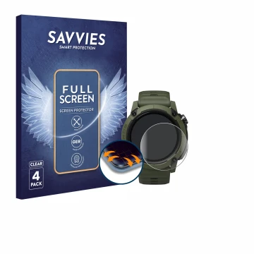 Front side of a product packaging with the brand logo Savvies. Next to it is the device Coros NOMAD shown with the correspondi