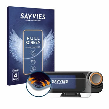 Front side of a product packaging with the brand logo Savvies. Next to it is the device DJI Mic 3 (Receiver) shown with the co