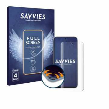 Front side of a product packaging with the brand logo Savvies. Next to it is the device Xiaomi 15T shown with the correspondin