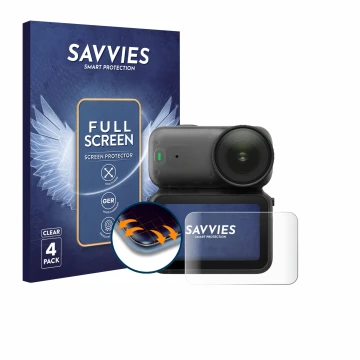 Front side of a product packaging with the brand logo Savvies. Next to it is the device DJI Osmo Nano shown with the correspon