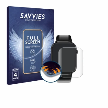 Front side of a product packaging with the brand logo Savvies. Next to it is the device Oukitel V3 1.83