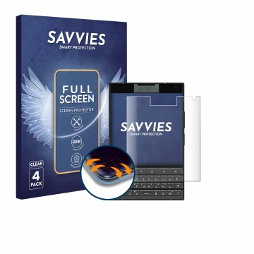 Front side of a product packaging with the brand logo Savvies. Next to it is the device Unihertz Titan 2 shown with the corres