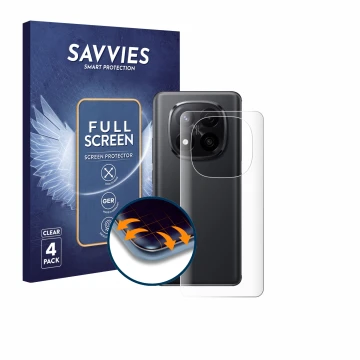 Front side of a product packaging with the brand logo Savvies. Next to it is the device Xiaomi Redmi Note 14 Pro Plus 5G (Back