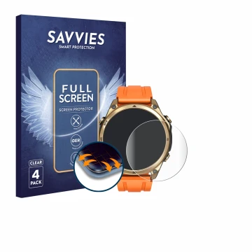 Front side of a product packaging with the brand logo Savvies. Next to it is the device Doogee Anywise W1 shown with the corre