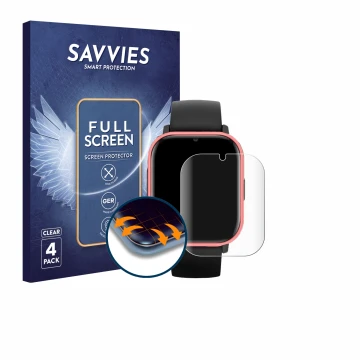 Front side of a product packaging with the brand logo Savvies. Next to it is the device PAJ GPS Tracker Kids shown with the co