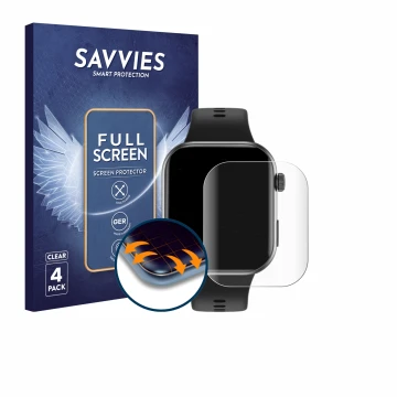 Front side of a product packaging with the brand logo Savvies. Next to it is the device Honor Choice InFoWear Watch 2i shown w