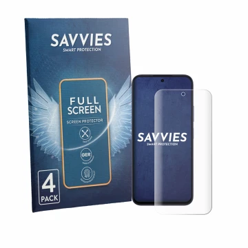 Front side of a product packaging with the brand logo Savvies. Next to it is the device Oppo A6k shown with the corresponding 
