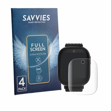 Front side of a product packaging with the brand logo Savvies. Next to it is the device Xplora X6 Play eSIM (2nd generation) s