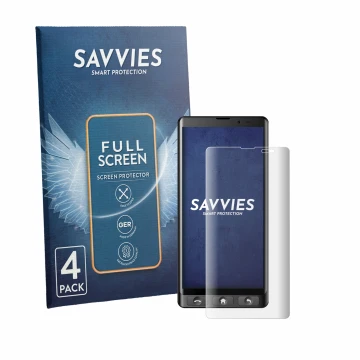 Front side of a product packaging with the brand logo Savvies. Next to it is the device Maxcom MS601 shown with the correspond