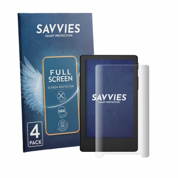 Front side of a product packaging with the brand logo Savvies. Next to it is the device Xteink X4 Classic (X4 V2) shown with t