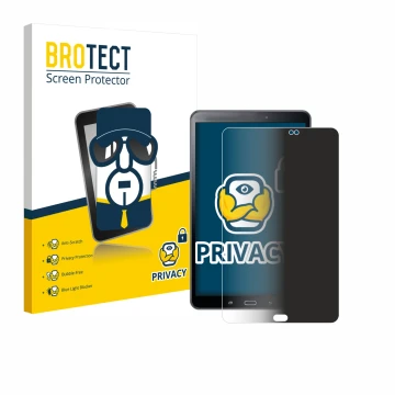 Front side of a product packaging with the brand logo BROTECT. Next to it is the device Samsung Galaxy Tab A 10.1 2016 SM-T585