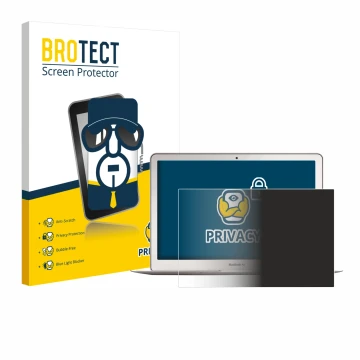 Front side of a product packaging with the brand logo BROTECT. Next to it is the device Apple MacBook Air 13