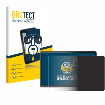 Front side of a product packaging with the brand logo BROTECT. Next to it is the device Lenovo Tab P11 Gen 2 shown with the co